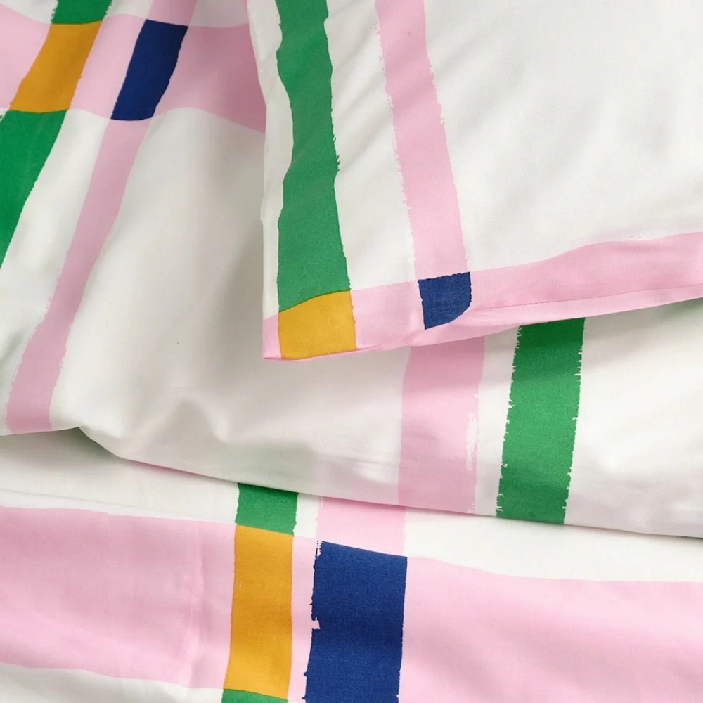 IKEA SYRABLADMAL Duvet cover w/ pillowcase(s), multicolor/check, Full/Queen New